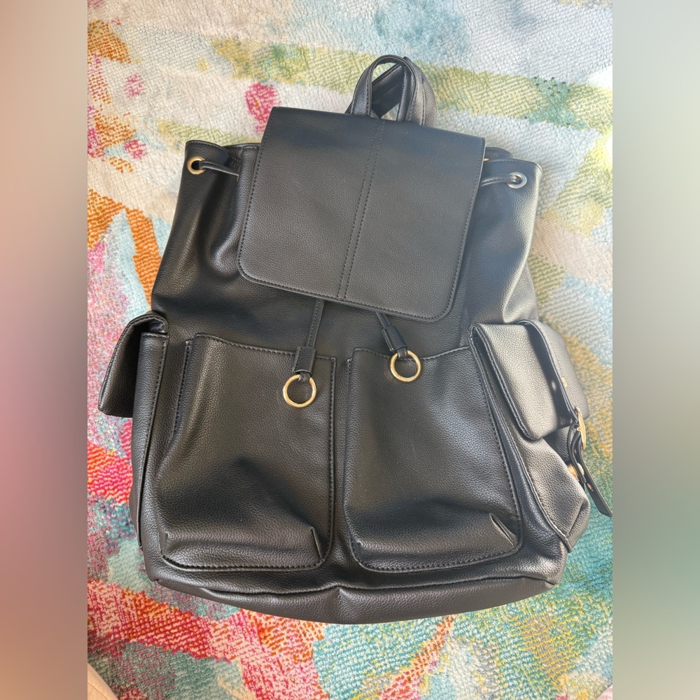Elegant Black Faux Leather Backpack